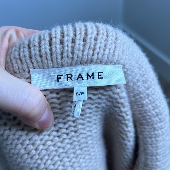 FRAME Oversized Collar 100% Merino Wool Tan Chunky Knit Sweater Small - Picture 15 of 15